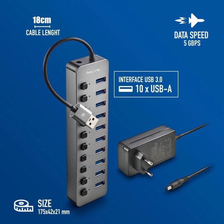 Hub USB 3.0 NGS a 10 porte
