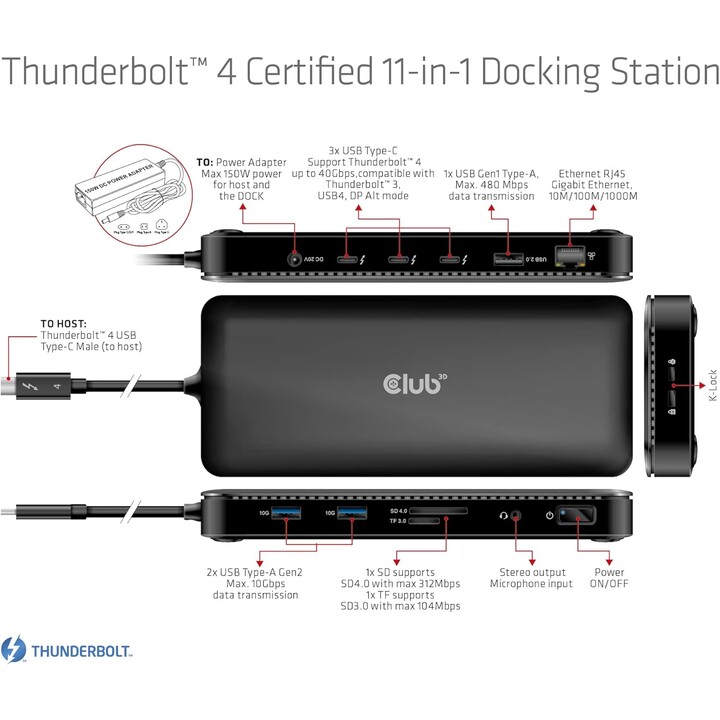 Station d'accueil pour accessoires NB 11-en-1 / Thunderbolt CSV-1581 Club3D