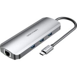 Vention Hub USB-C TOLHB 1xHDMI / 3x USB/ 1x USB-C PD/ 1x RJ45/ Leitor de cartão SD, Jack 3.5