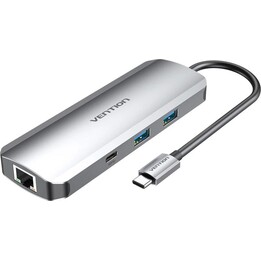 Vention Hub da USB-C a HDMI, USB-C, 2x USB3.0, RJ45, SD, TF, TRRS 3,5 mm, PD 0,15 m TOMHB (grigio)