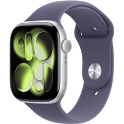 Apple Watch Series 11 GPS Cellular 46 mm silbernes Aluminiumgehäuse mit fliederfarbenem Sportarmband S/M