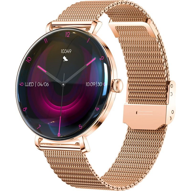 Smartwatch Forever Lucca SB-370 / Notificações / Frequência Cardíaca / Ouro Rosa / Inclui Pulseira de Oncinha