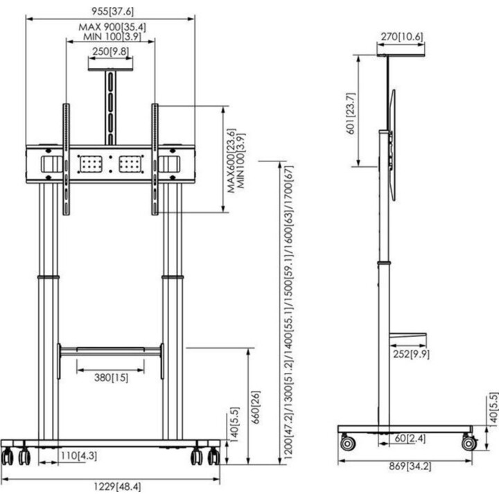 Vogel's Essential T1041 B, Carro sólido para pantallas, Capacidad de carga hasta 100 kg, Max. VESA 800x600