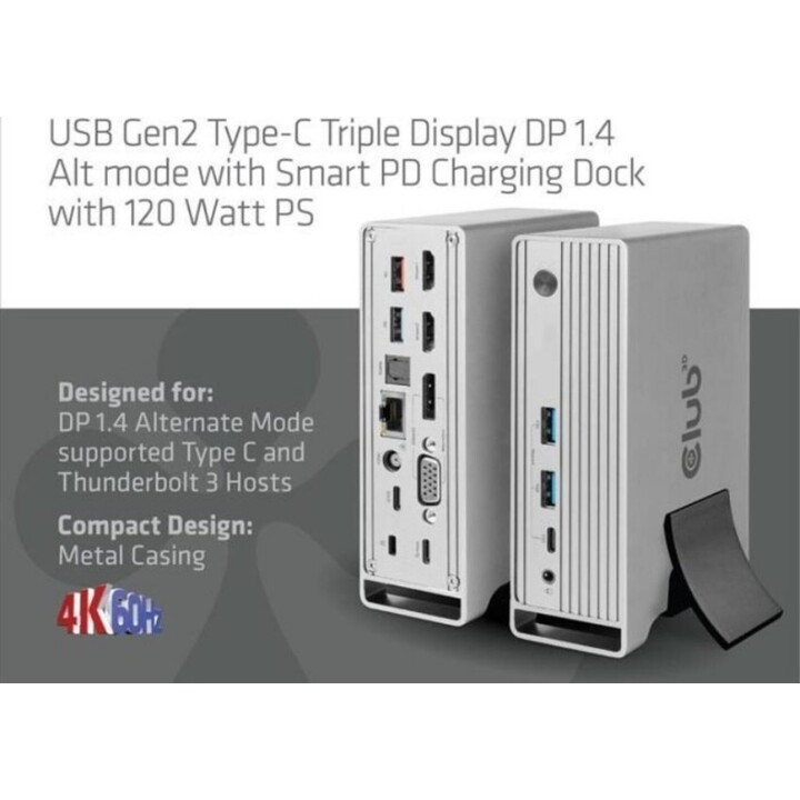 Estación de acoplamiento de accesorios USB-C/red de 120 W Club3D CSV-1568
