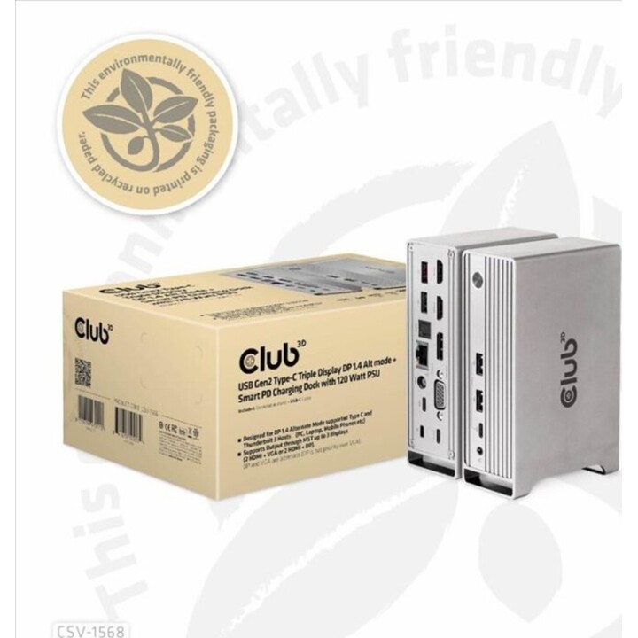 Estación de acoplamiento de accesorios USB-C/red de 120 W Club3D CSV-1568