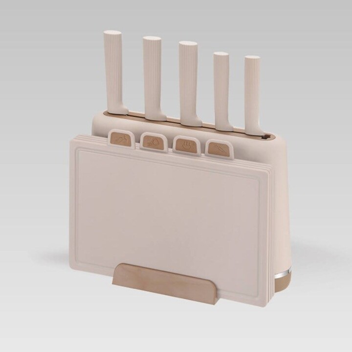 Maestro MR-1412-BEIGE Knife Set with Block + Cutting Board Set Beige