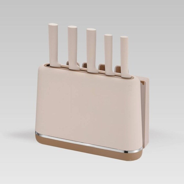 Maestro MR-1412-BEIGE Juego de cuchillos con bloque + Juego de tablas de cortar Beige