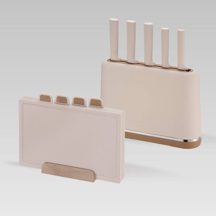 Maestro MR-1412-BEIGE Juego de cuchillos con bloque + Juego de tablas de cortar Beige