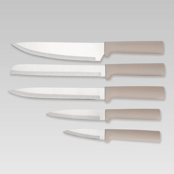 Maestro MR-1412-BEIGE Juego de cuchillos con bloque + Juego de tablas de cortar Beige