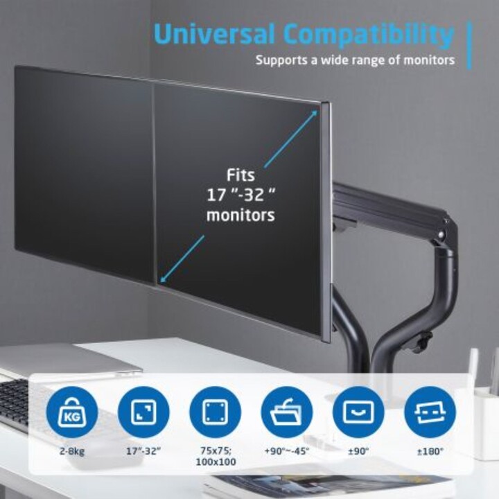 Ewent Soporte de escritorio doble para monitores de 34" | Resorte Mecánico