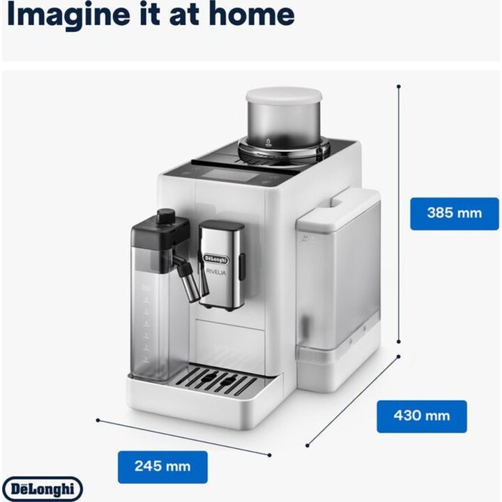 De'Longhi Rivelia EXAM440.55.W, Cafeteira Super Automática com LatteCrema Hot, Batedor de Leite Automático, Tamanho Compacto, 16