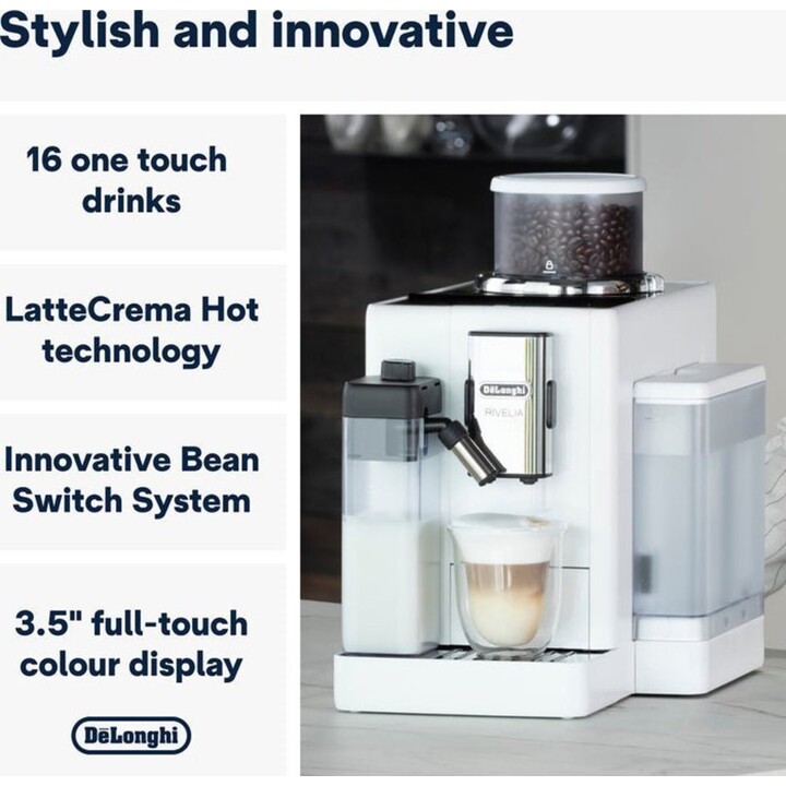 De'Longhi Rivelia EXAM440.55.W, Cafeteira Super Automática com LatteCrema Hot, Batedor de Leite Automático, Tamanho Compacto, 16