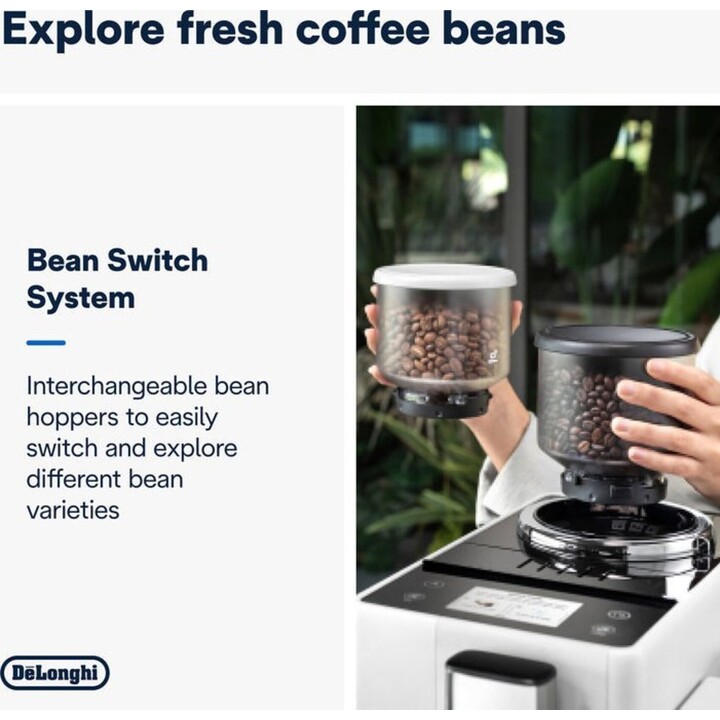 De'Longhi Rivelia EXAM440.55.W, Cafeteira Super Automática com LatteCrema Hot, Batedor de Leite Automático, Tamanho Compacto, 16