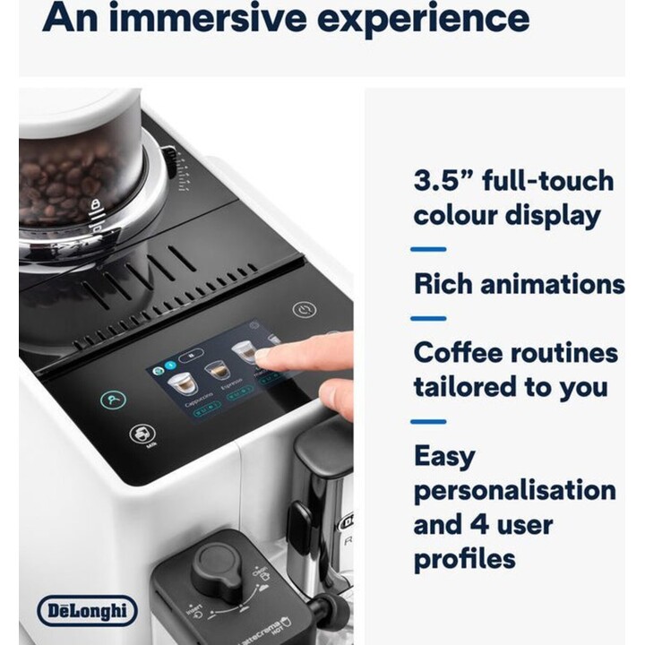 De'Longhi Rivelia EXAM440.55.W, Cafeteira Super Automática com LatteCrema Hot, Batedor de Leite Automático, Tamanho Compacto, 16