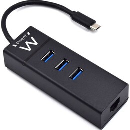 Ewent Hub 3 ports USB 3.2 Gen1 (USB 3.0) Type-C avec port réseau Gigabit