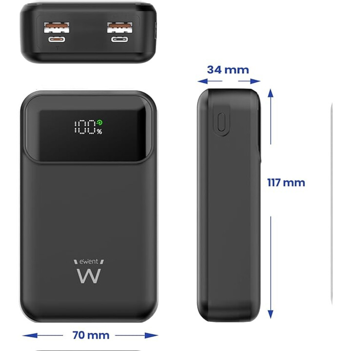 Batteria esterna Ewent da 65 W 20.000 mAh a ricarica rapida con ingresso e uscita USB-C