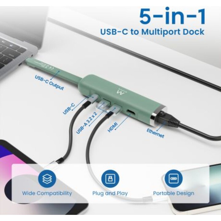 Dock multiporta Ewent 5 em 1 USB-C, 4K HDMI | 