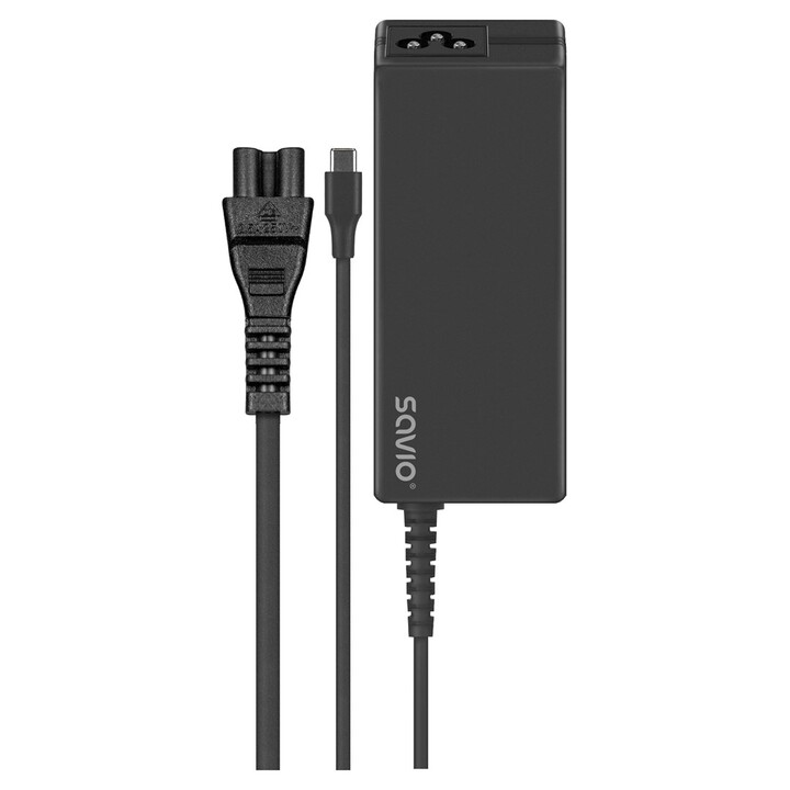 Carregador Savio ZA-01 para dispositivos móveis, incluindo netbooks, laptops, smartphones e celulares. Cor preta. Alimentação CA