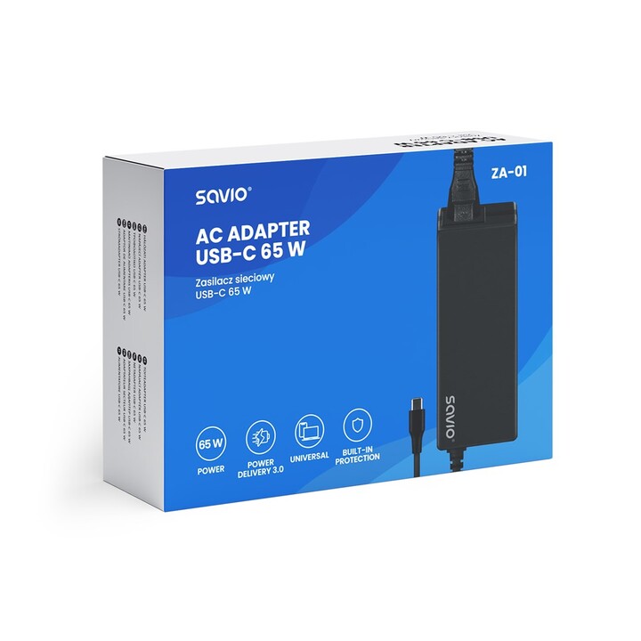 Savio ZA-01 Mobile Device Charger for Netbook, Laptop, Smartphone, Phone, Black, AC Power, Indoor