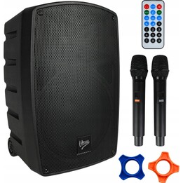 V-TONE BQ12 GO MP3 - Aktivlautsprecher, wiederaufladbar, schwarz, Bluetooth, TWS, USB, SD, DSP, AUX, Infrarot-Fernbedienung, 2x 
