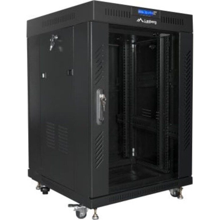 Rack Lanberg FF01-6615-12BL 15U 1200kg LCD Termostato, Vidrio Templado, Ruedas, Negro