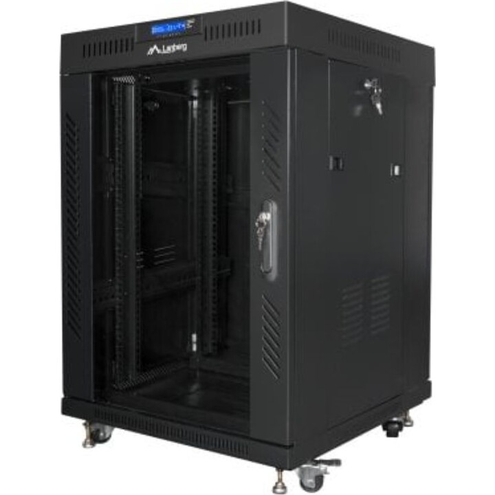 Rack Lanberg FF01-6615-12BL 15U 1200kg LCD Termostato, Vidrio Templado, Ruedas, Negro