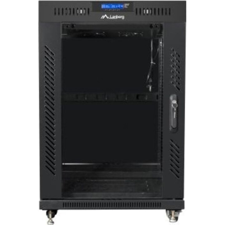 Rack Lanberg FF01-6615-12BL 15U 1200kg LCD Termostato, Vidrio Templado, Ruedas, Negro