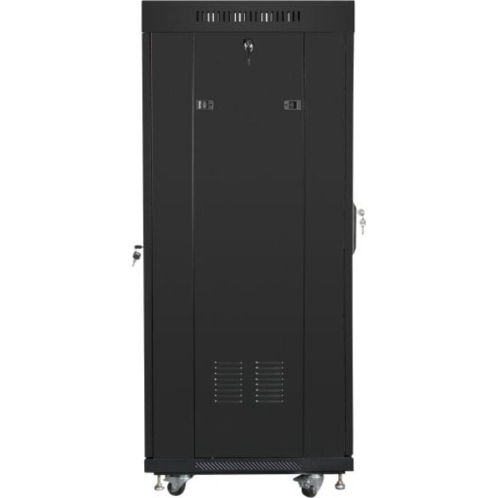 Rack independiente Lanberg FF01-6627-12BL 27U 600x600 LCD, Cristal Templado, Negro