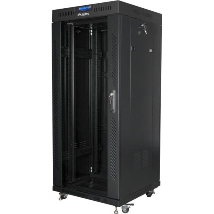 Rack independiente Lanberg FF01-6627-12BL 27U 600x600 LCD, Cristal Templado, Negro