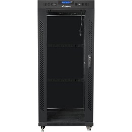 Lanberg FF01-6627-12BL 27U 600x600 LCD Standalone-Rack, gehärtetes Glas, Schwarz