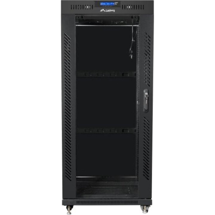 Rack independiente Lanberg FF01-6627-12BL 27U 600x600 LCD, Cristal Templado, Negro