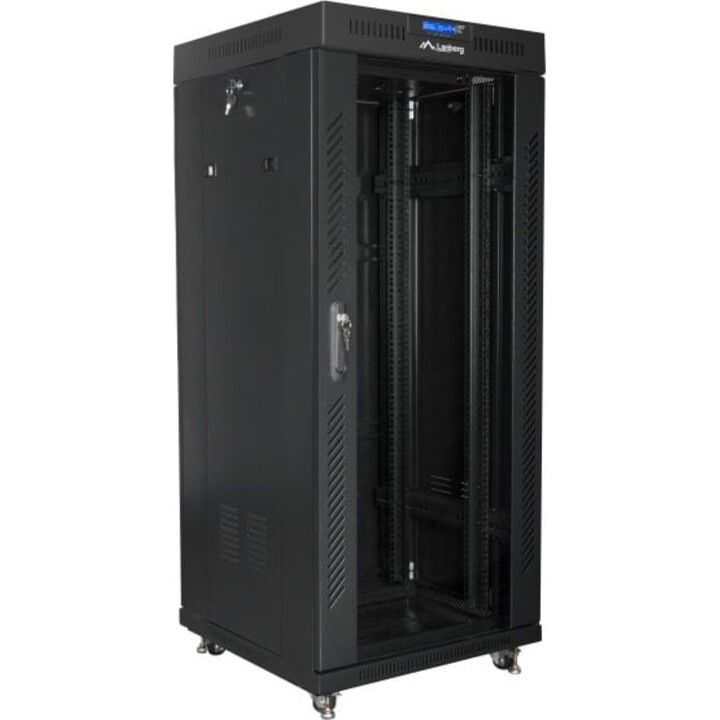 Rack independiente Lanberg FF01-6627-12BL 27U 600x600 LCD, Cristal Templado, Negro