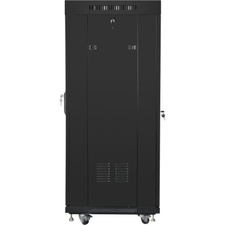 Rack independiente Lanberg FF01-6627-12BL 27U 600x600 LCD, Cristal Templado, Negro