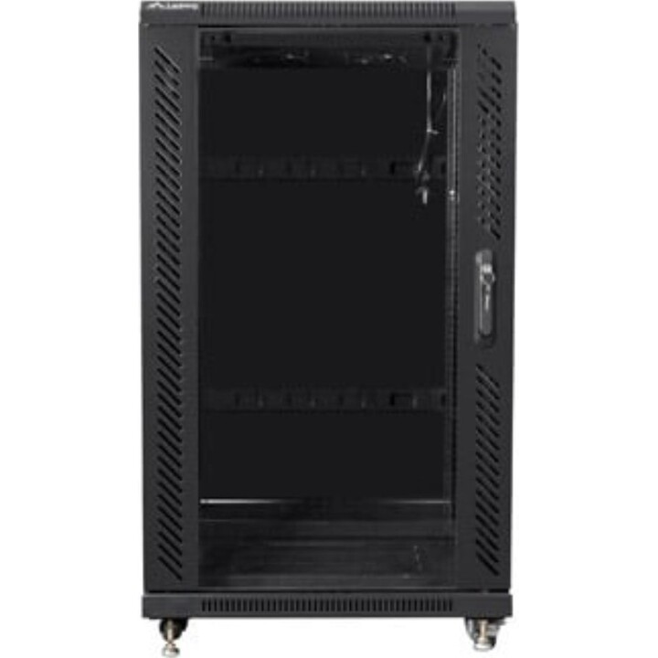Lanberg FF01-6622-12B 22U Freestanding Rack Cabinet, 800kg Capacity, Black, Glass/Steel Doors, Ventilation