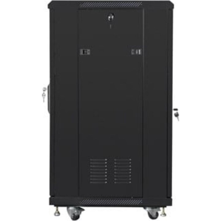 Gabinete rack independiente Lanberg FF01-6622-12B 22U capacidad 800kg negro puertas cristal/acero ventilación