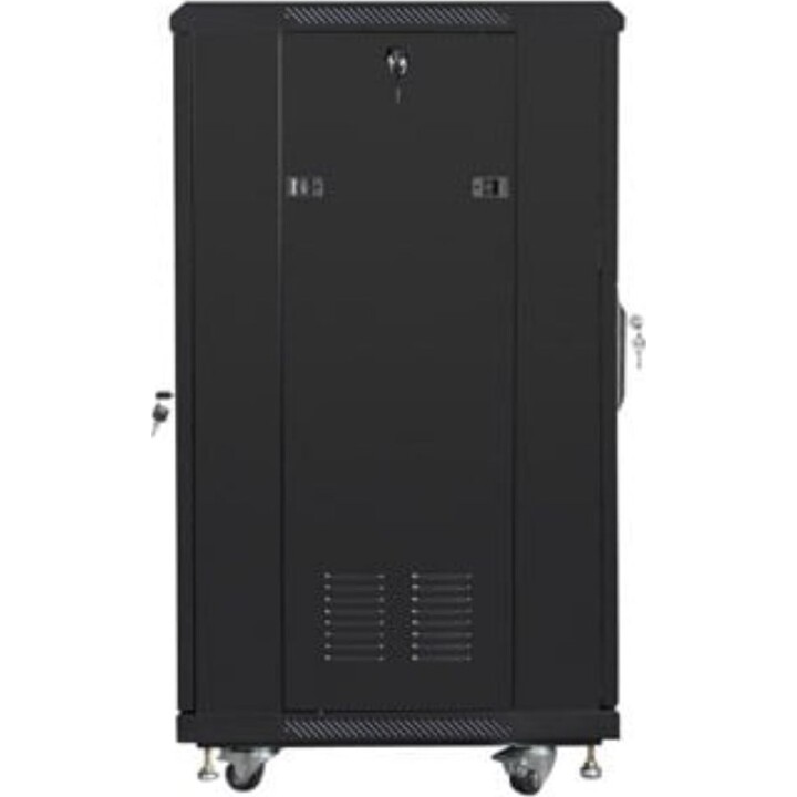 Lanberg FF01-6622-12B Armadio rack indipendente 22U, capacità 800 kg, nero, porte in vetro/acciaio, ventilazione