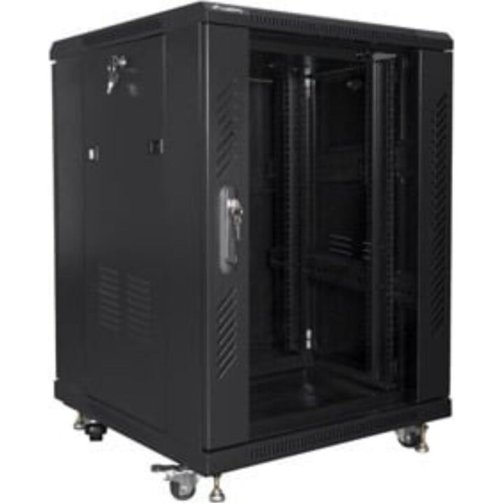 Lanberg FF01-6615-12B server rack 15U, capacità 800 kg, 19", IP20, porta in vetro e metallo, nero