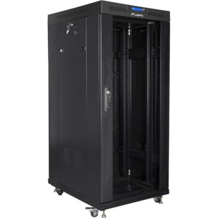 Lanberg FF01-6827-12BL V2 Rack indipendente 27U, capacità 1200 kg, 4 ventole, LCD, termostato, IP20, Nero