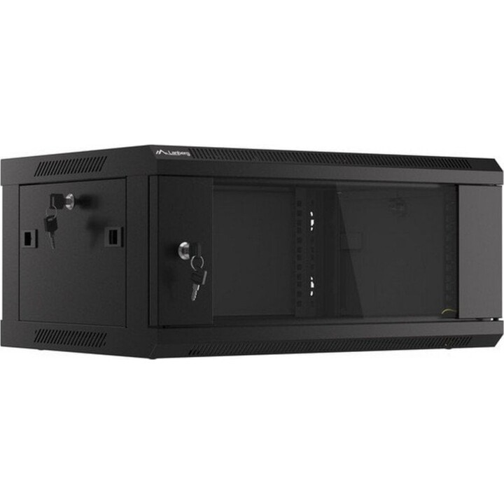 Lanberg WF01-6404-10B 4U IP20 Wand-Rackschrank, laminierter Stahl mit Glastür, schwarz