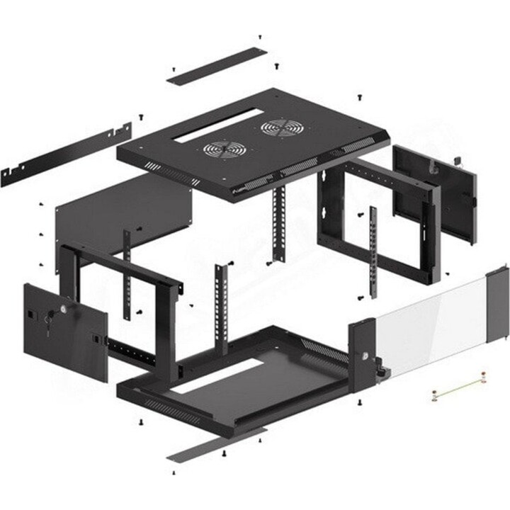 Lanberg WF01-6404-10B 4U IP20 Wand-Rackschrank, laminierter Stahl mit Glastür, schwarz