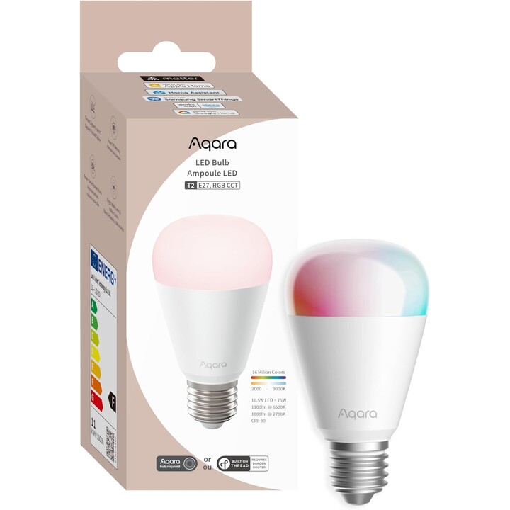 Lâmpada inteligente|AQARA|Consumo de energia 10,5 Watts|Fluxo luminoso 950 lúmens|9000 K|Bluetooth/ZigBee|LB-L02D