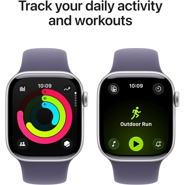 Apple Watch Series 11 GPS Cellular 42mm Silver Aluminum Case with Lilac Mist Sport Band S/M