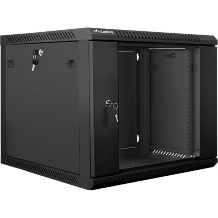 Bastidor de Pared Lanberg WF01-6609-10B 9U capacidad 60kg IP20 Acero Puerta de Cristal, Negro