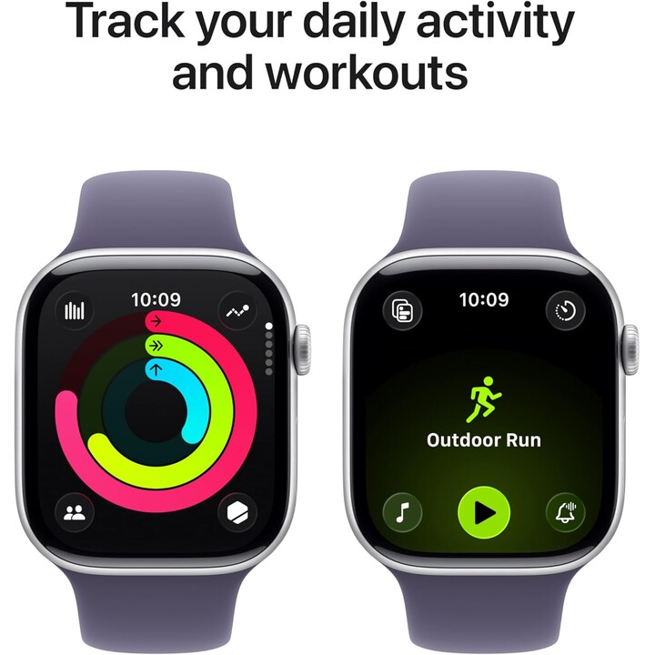 Apple Watch Series 11 GPS Cellular 42mm Silber Aluminium Gehäuse mit lila Mist Sport Band M/L