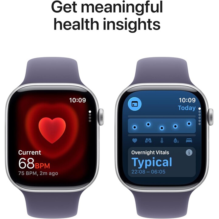 Apple Watch Series 11 GPS Cellular 42mm Boîtier en aluminium argenté avec bracelet sport Lilac Mist M/L