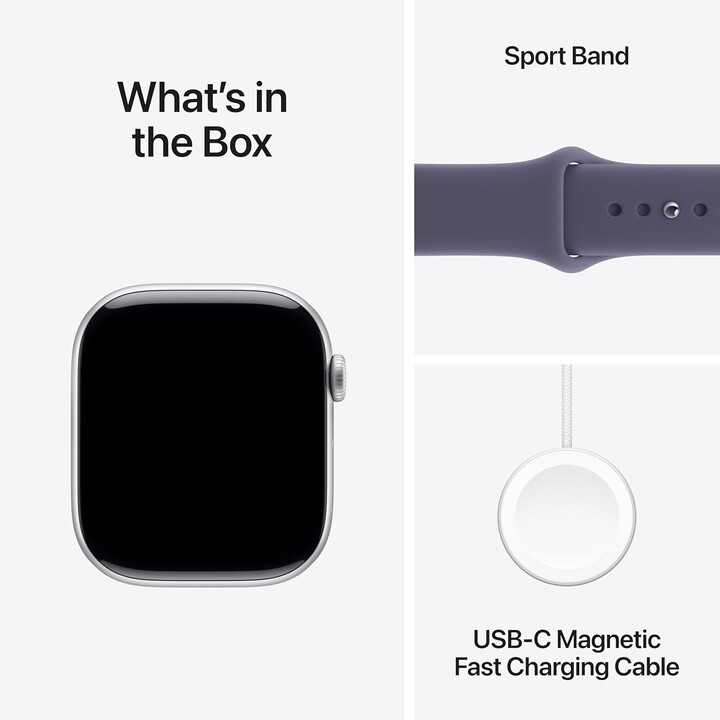 Apple Watch Series 11 GPS Cellular 42mm Boîtier en aluminium argenté avec bracelet sport Lilac Mist M/L