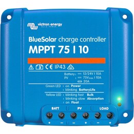 Victron BlueSolar MPPT 75/10, régulateur de charge solaire compact pour système de gestion des batteries et des panneaux, bleu