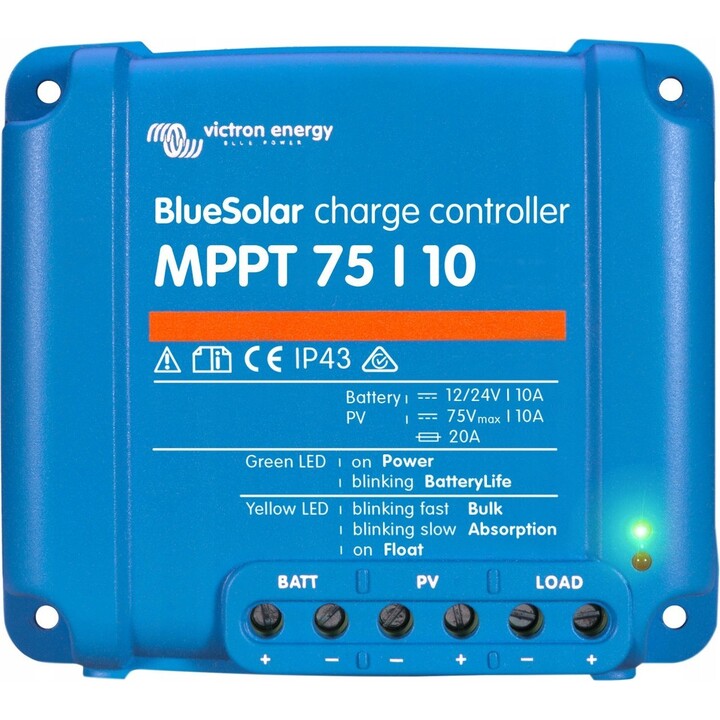 Victron BlueSolar MPPT 75/10, régulateur de charge solaire compact pour système de gestion des batteries et des panneaux, bleu