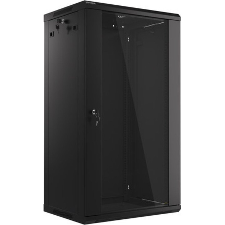 Lanberg Armario rack 19" para pared 22u/600x450 (paquete plano) con puerta de cristal negro v2