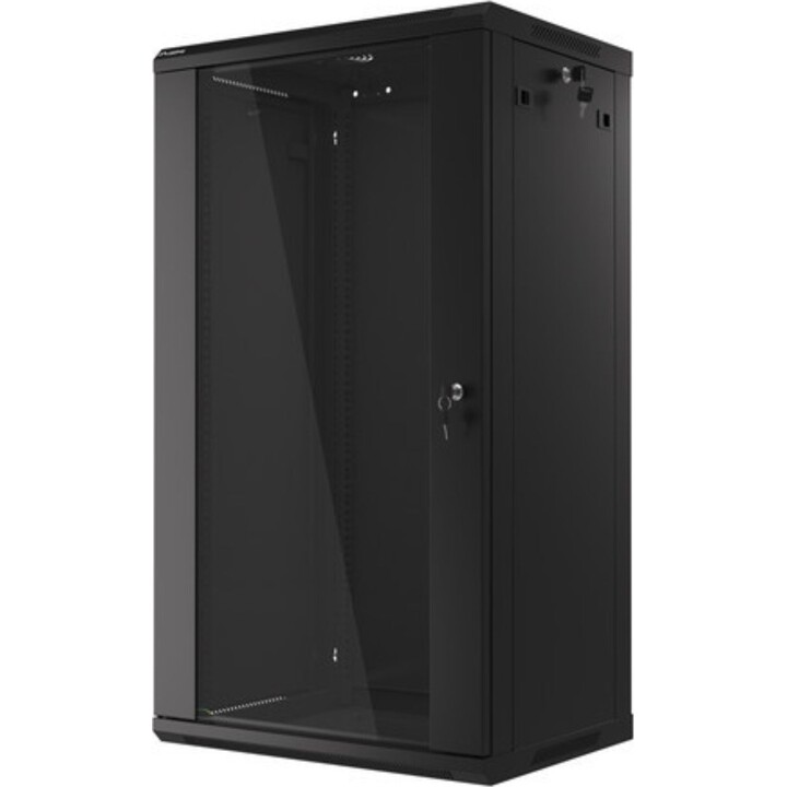 Lanberg Armario rack 19" para pared 22u/600x450 (paquete plano) con puerta de cristal negro v2